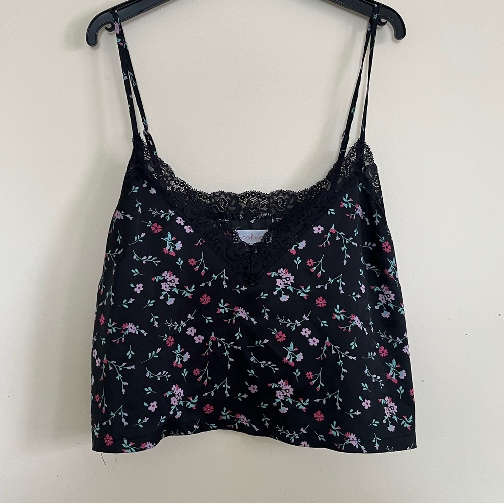 Colsie baby doll Black Floral Lace Trim Top M